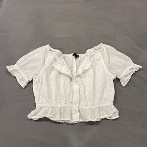 J.Crew Gathered cotton scoopneck top in Swiss-dot